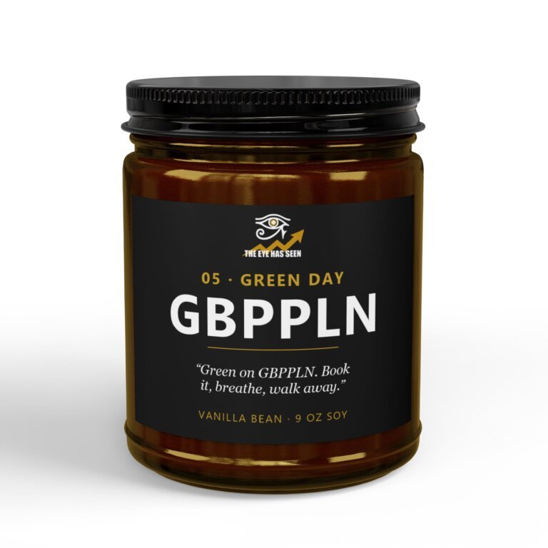 GBPPLN Trader Candle – 8 Session Scents, 9oz Soy, Amber Jar