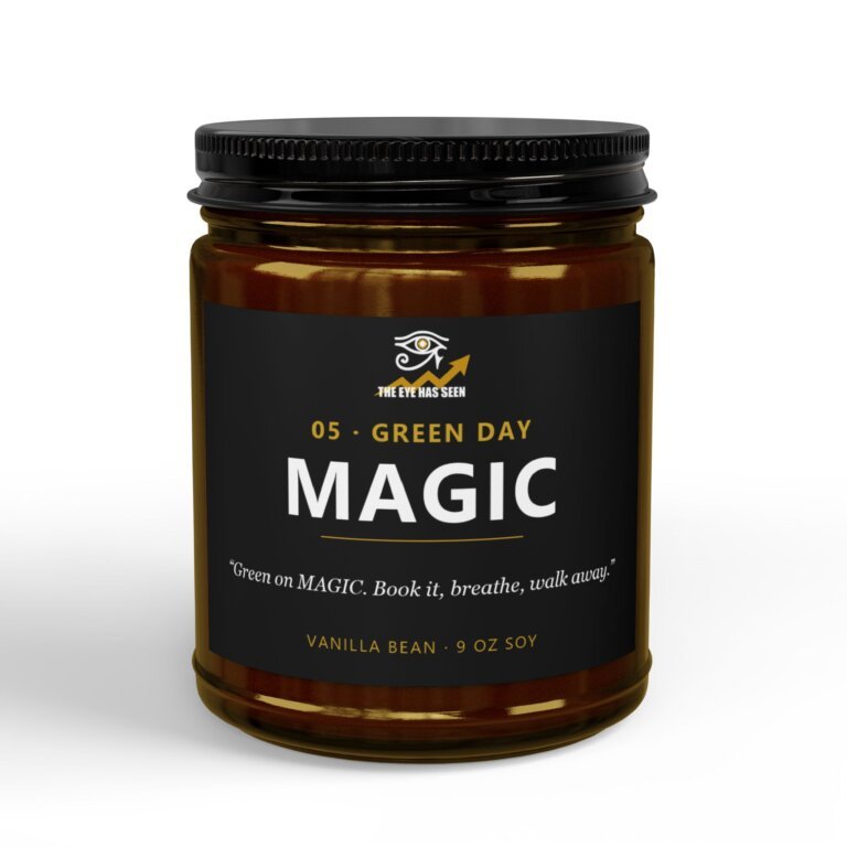 MAGIC Trader Candle – 8 Session Scents, 9oz Soy, Amber Jar