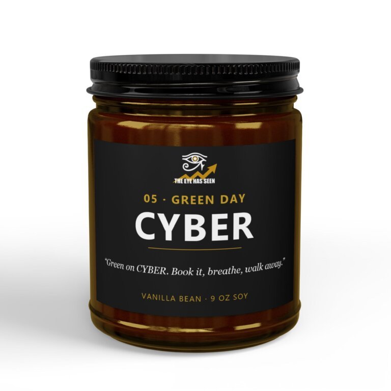 CYBER Trader Candle – 8 Session Scents, 9oz Soy, Amber Jar
