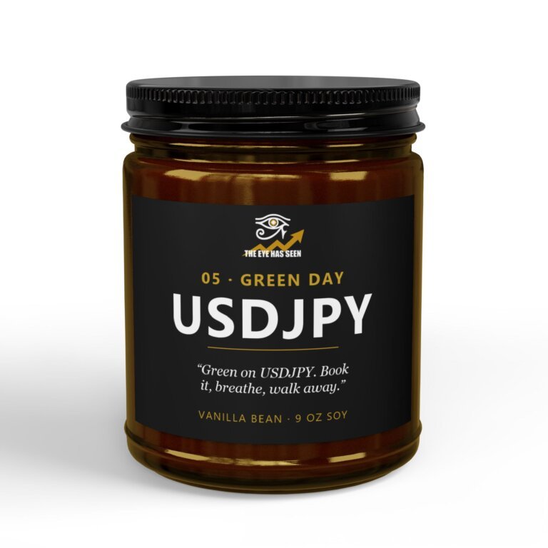 USDJPY Trader Candle – 8 Session Scents, 9oz Soy, Amber Jar