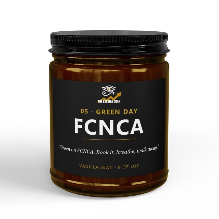 FCNCA Trader Candle – 8 Session Scents, 9oz Soy, Amber Jar