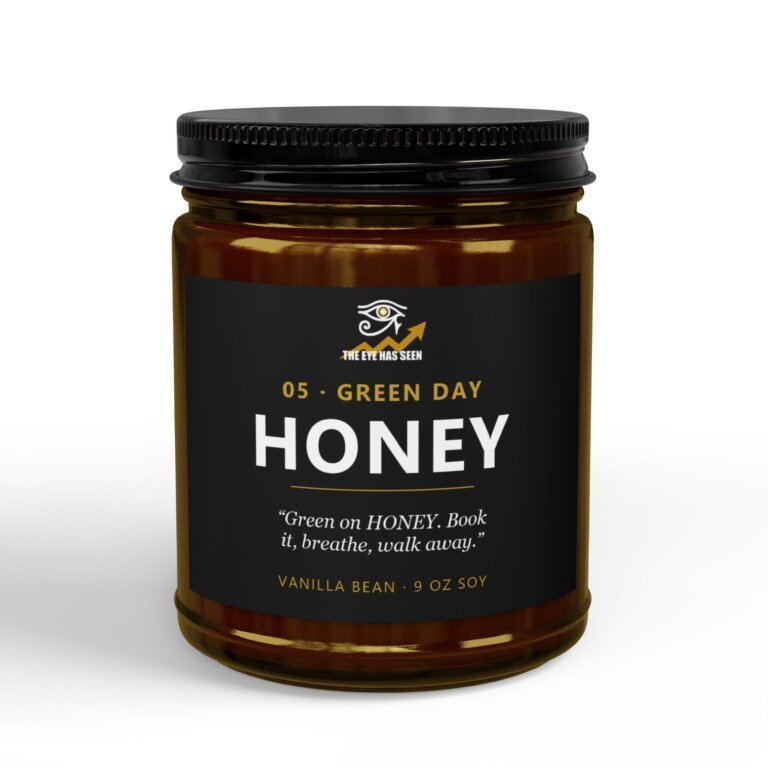 HONEY Trader Candle – 8 Session Scents, 9oz Soy, Amber Jar
