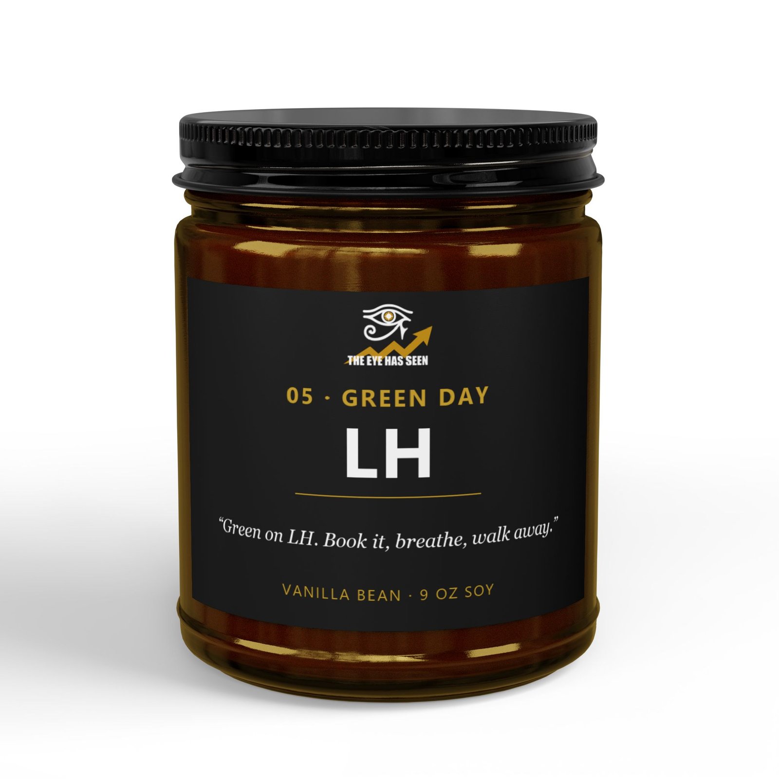LH Trader Candle – 8 Session Scents, 9oz Soy, Amber Jar