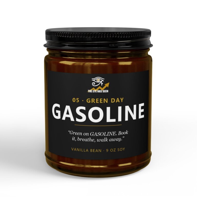 GASOLINE Trader Candle – 8 Session Scents, 9oz Soy, Amber Jar