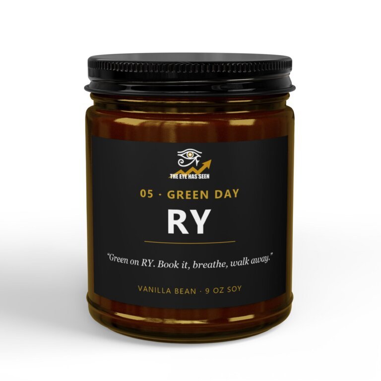 RY Trader Candle – 8 Session Scents, 9oz Soy, Amber Jar