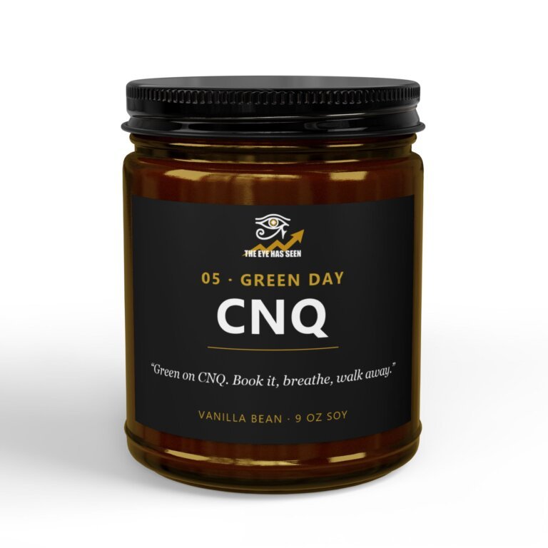 CNQ Trader Candle – 8 Session Scents, 9oz Soy, Amber Jar