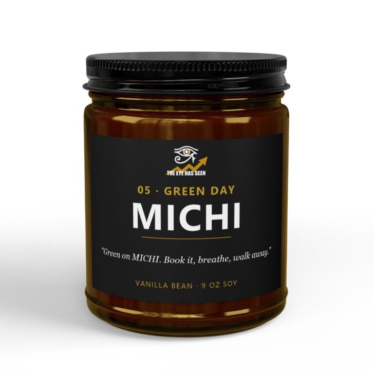 MICHI Trader Candle – 8 Session Scents, 9oz Soy, Amber Jar
