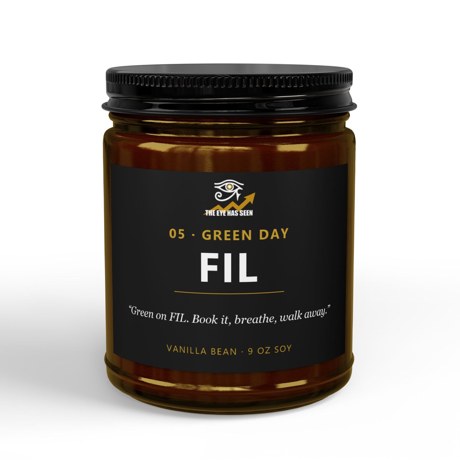 FIL Trader Candle – 8 Session Scents, 9oz Soy, Amber Jar