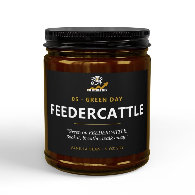 FEEDERCATTLE Trader Candle – 8 Session Scents, 9oz Soy, Amber Jar