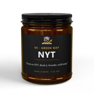 NYT Trader Candle – 8 Session Scents, 9oz Soy, Amber Jar