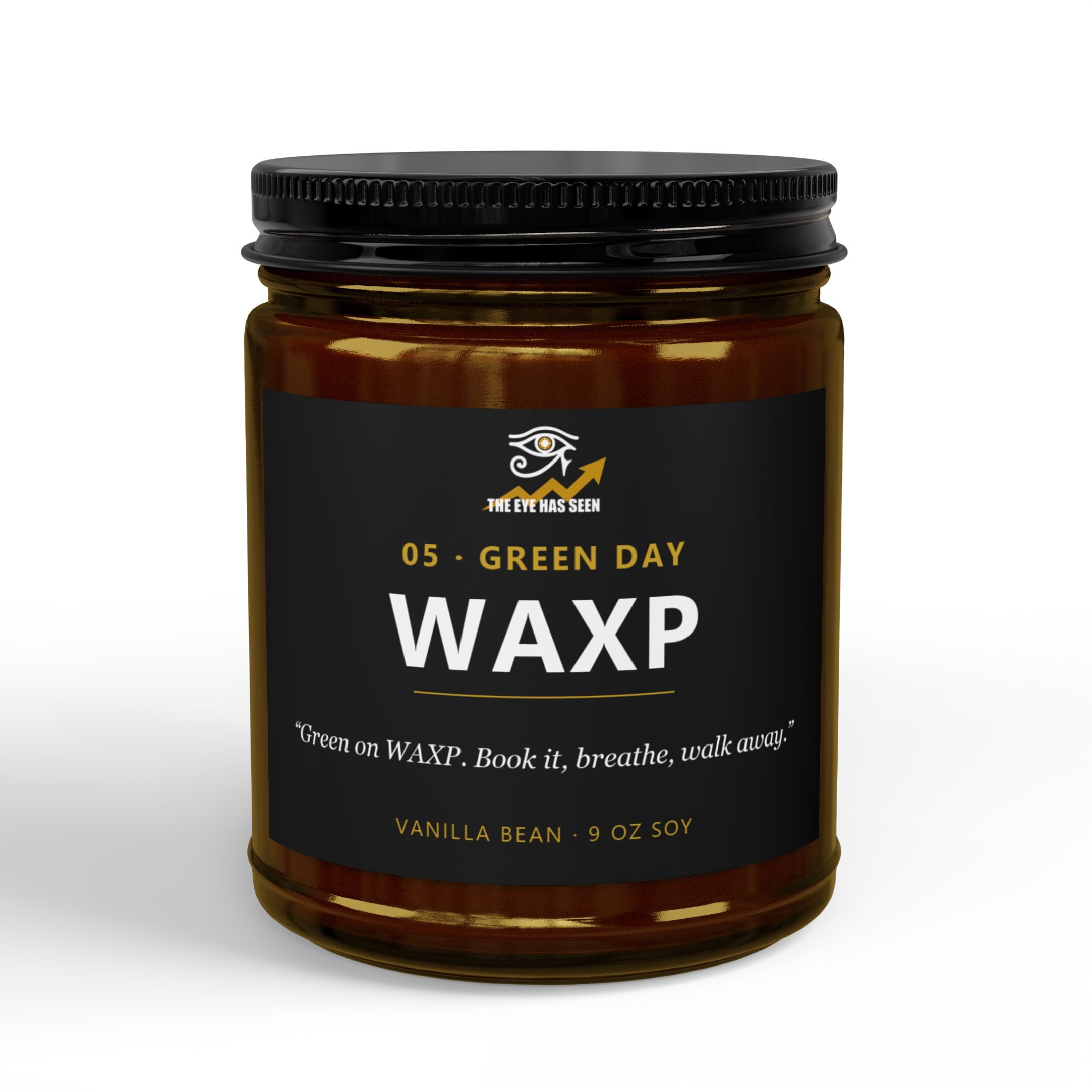 WAXP Trader Candle – 8 Session Scents, 9oz Soy, Amber Jar