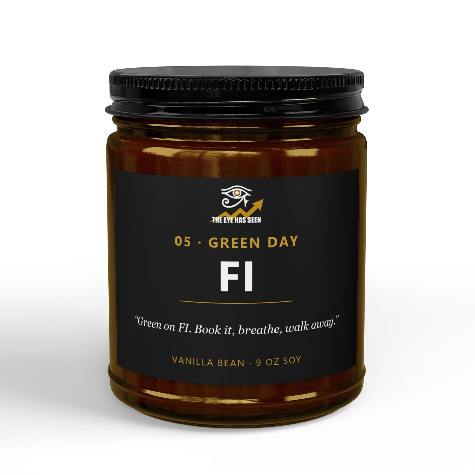 FI Trader Candle – 8 Session Scents, 9oz Soy, Amber Jar