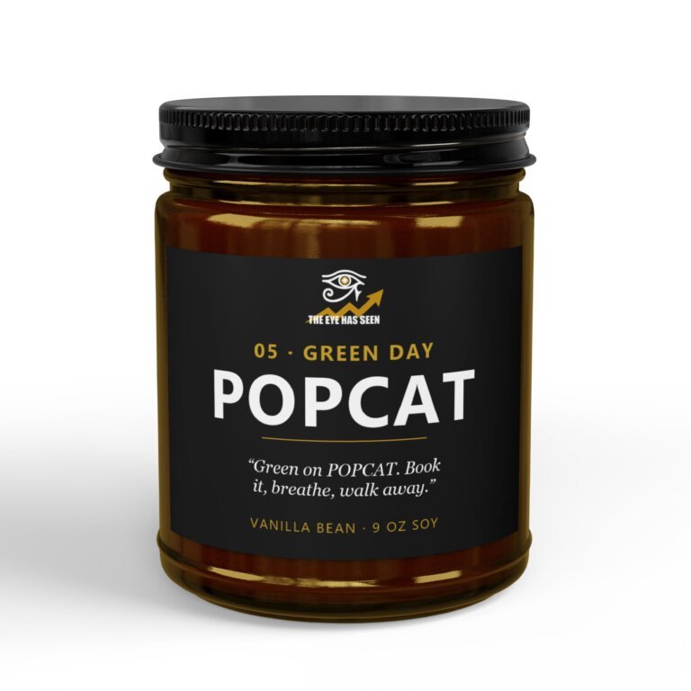 POPCAT Trader Candle – 8 Session Scents, 9oz Soy, Amber Jar