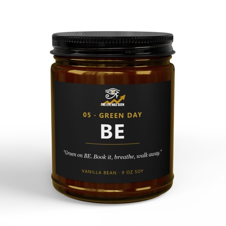 BE Trader Candle – 8 Session Scents, 9oz Soy, Amber Jar