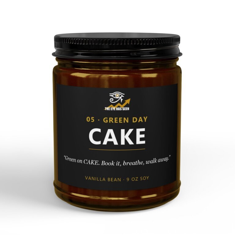 CAKE Trader Candle – 8 Session Scents, 9oz Soy, Amber Jar