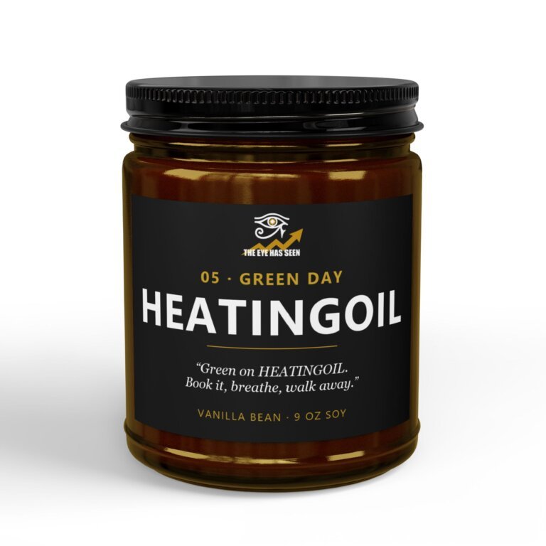 HEATINGOIL Trader Candle – 8 Session Scents, 9oz Soy, Amber Jar