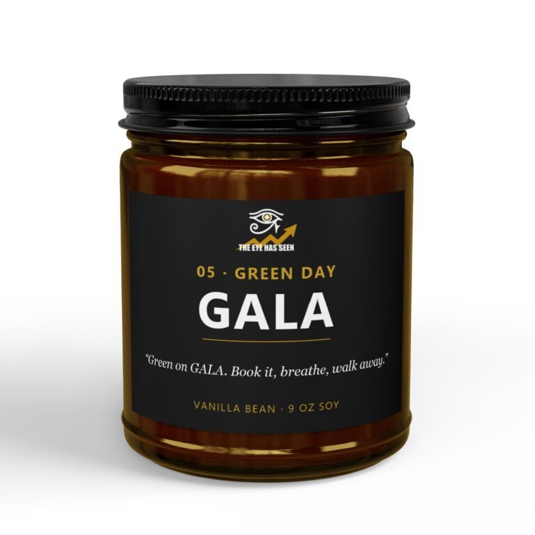 GALA Trader Candle – 8 Session Scents, 9oz Soy, Amber Jar