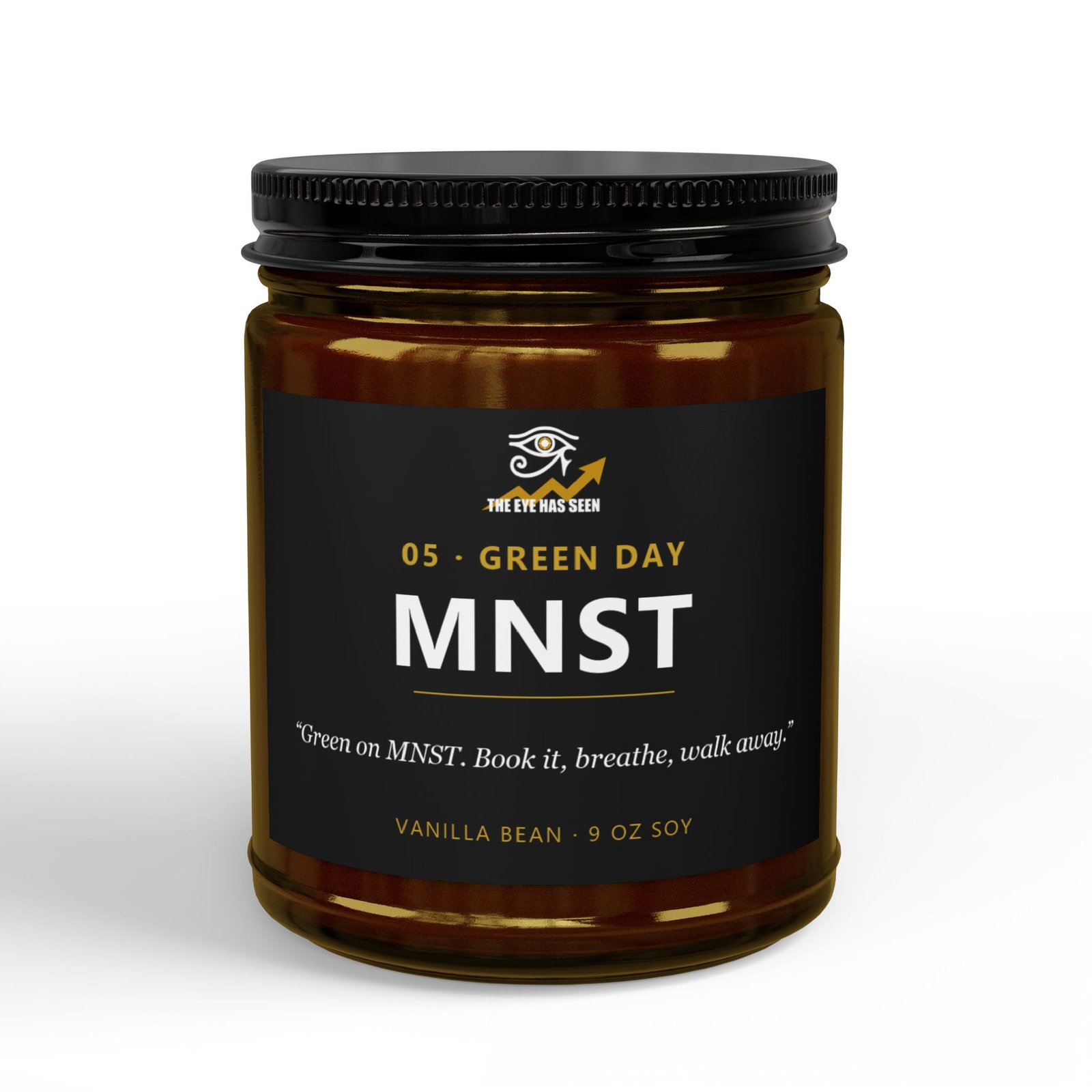 MNST Trader Candle – 8 Session Scents, 9oz Soy, Amber Jar