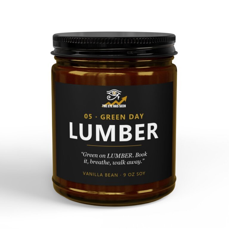 LUMBER Trader Candle – 8 Session Scents, 9oz Soy, Amber Jar